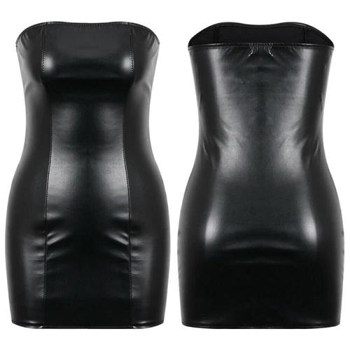 Women Strapless Leather Bodycon Mini Dress Club Party Sleeveless Sexy Sundress - Picture 7 of 24