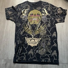 Christian Audigier Graphic Tee Sz XL Black Studded Motorcycle Biker Skull New