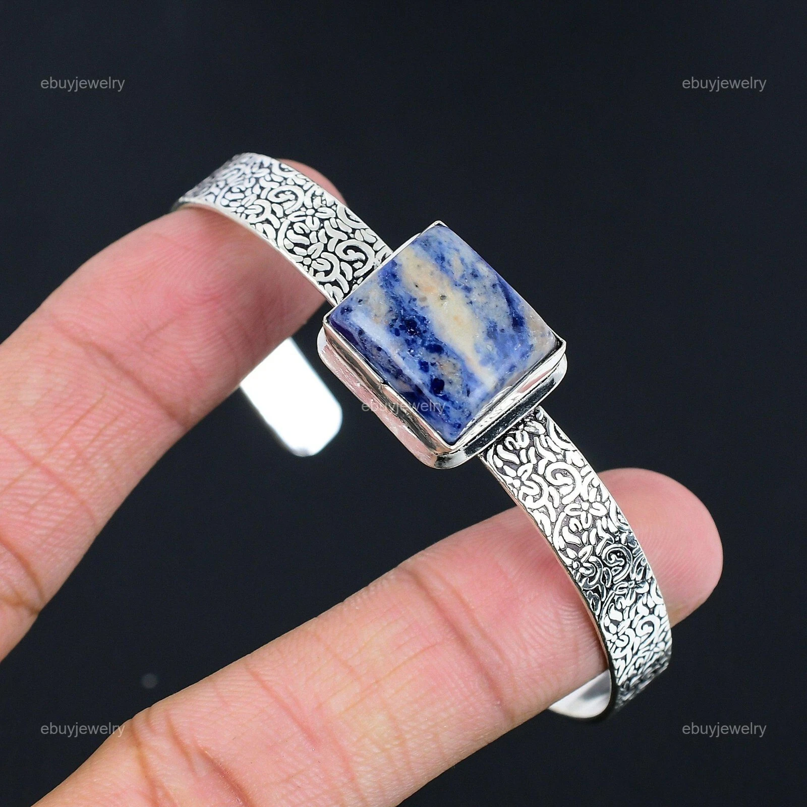 VALENTINO Regalo di compleanno per il suo bracciale in gemma sodalite naturale regolabile argento 925