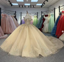 Champagne Quinceanera Dresses Off Shoulder Lace Appliques Ball Gowns Sweet 15 16