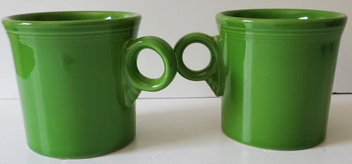 FiestaWare Coffee Mugs Ring Handle Homer Laughlin HLC USA Green - Set Of 2 - EUC