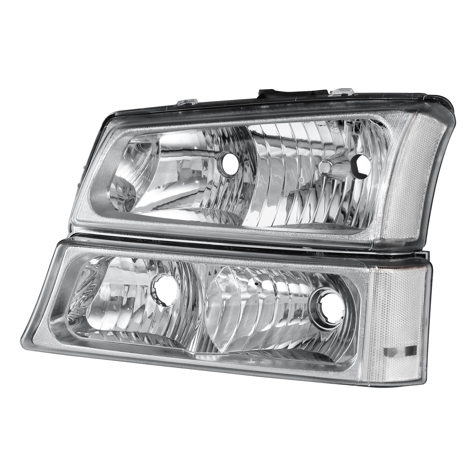For 2003-2006 Chevrolet Silverado 1500 2500 3500 Chrome Headlights +Bumper Light