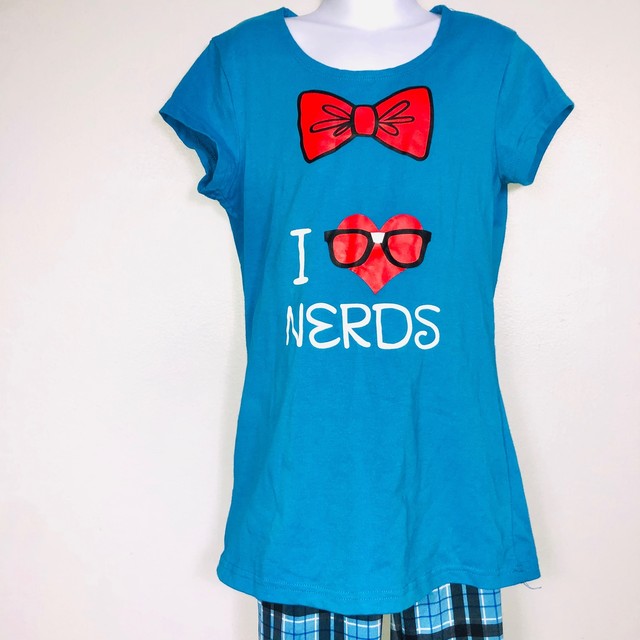 Halloween Costume I Love Nerds SZ M Child 4 Pc Blue T Shirt Pants