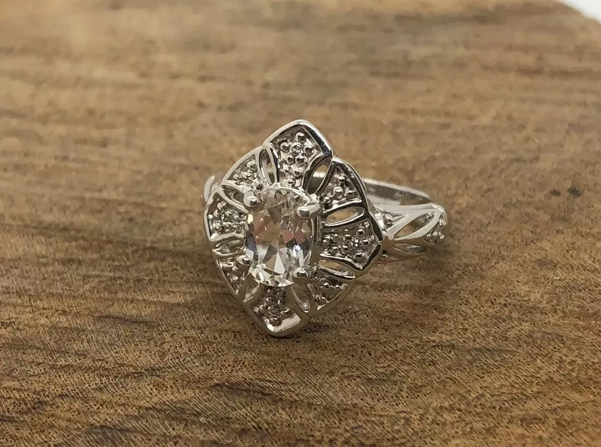 925 RJ Signed Sterling Silver Clear CZ Ring Size 5 eBay