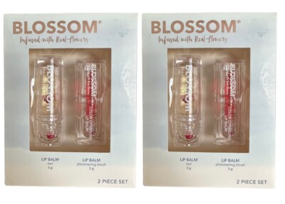 Lot of 2 BLOSSOM Color-Changing Crystal Lip Balm Set - Shimmering Blush & Red