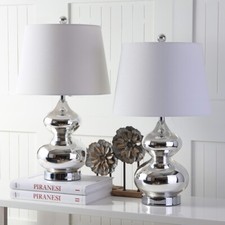SAFAVIEH Eva Double Gourd Table Lamp Set of 2  Silver 