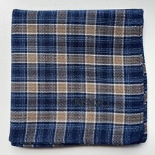 JAPAN VINTAGE MEN'S HANDKERCHIEF ART BLUE PLAIDS POCKET SQUARE COTTON 18" B0101