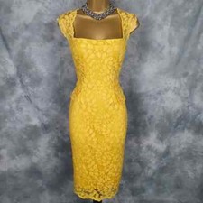 AMY CHILDS Yellow Lace Stretch Fitted Bodycon Wiggle Dress Size 8 Occasion Party