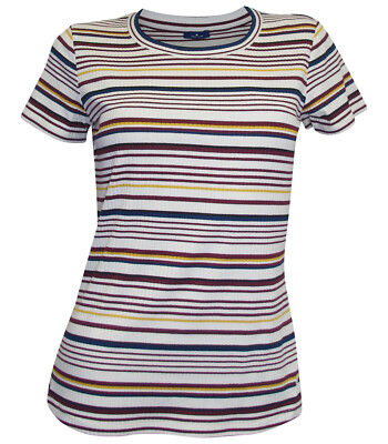 Tom Tailor Women's T-Shirt Beige Striped 360928 Size M
