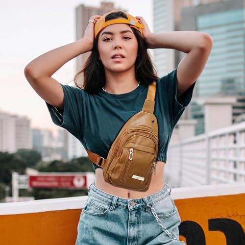 2Pcs Sling Bags for Crossbody Small Leather Backpack Anti Theft Casual Brown