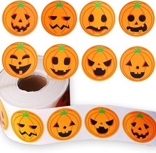 500Pcs Halloween Pumpkin Stickers Roll 1.5in Smiling Orange Pumpkin-26