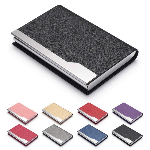Business Card Holder - Luxury PU Leather Name Card Case & Stainless Steel Mul...