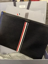 NWT THOM BROWNE $1100 Leather Document Holder Clutch Bag Made in Italy