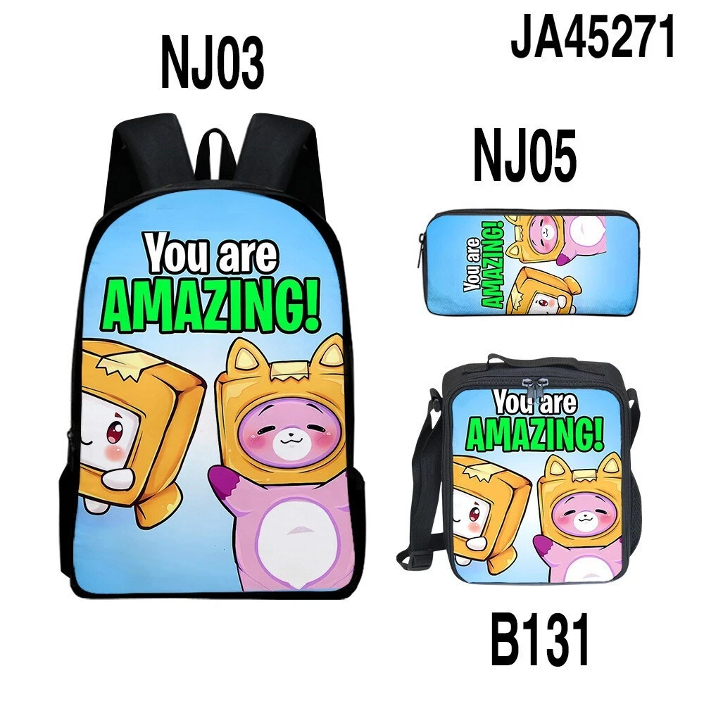 Lankybox Foxy Backpack Set, School Backpack, Lunch Bag, Pencil Case
