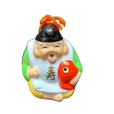 Japan Ebisu Seven Lucky Gods clay Dorei Bell Japanese Folk Art Luck Charm 2.5 