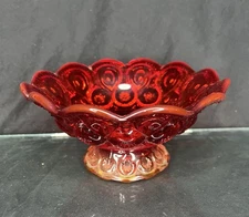 Vintage LE Smith Moon & Stars Ruby Red & Amberina Glass 8” Bowl ~ GLOWS