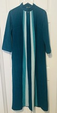 VTG JC Penney Green Middle Stripe Velour Robe Housecoat Sz 12 Zip DD02