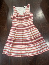 Ann Taylor Coral Striped Sleeveless Lined Fit & Flare Dress Women Size 0 NEW
