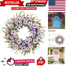 24 Inch Spring Wreath for Front Door, Artificial Green  White Floral Wreath