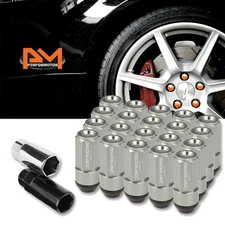 M12X1.25 Gunmetal JDM Cone Seat Wheel Lug Nuts W/Cap+Extension 23mmx53mm 20Pc