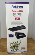 AQUEON Deluxe LED Full Hood Aquarium Light  24” Black Hinged Door Fish Tank New