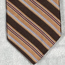 Ike Behar New York Striped Silk Necktie Brown Tan Blue Purple 3.5X60