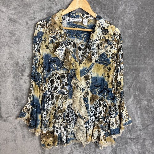 Dressbarn Blouse Womens 3X Ruffle Lace Bell Sleeves Lightweight Artsy Boho Crepe - 第 1/8 張圖片