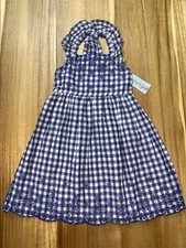 Cat & Jack Girls Gingham Embroidered Dress Blue Plaid Sleeveless Small (6/6X)
