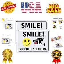 2 Pack Smile You're on Camera, Video Surveillance Sign, 10"x7" Rust Free Alum...