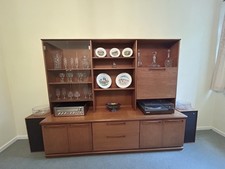 Mid Century Meredew Teak Side Board Wall Unit Dresser With Glass Doors