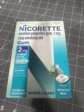 Nicorette Gum 2mg 100 Pieces White Ice Mint 07/2027 New Sealed