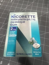 Nicorette Gum 2mg 100 Pieces White Ice Mint  07/2027 New Sealed