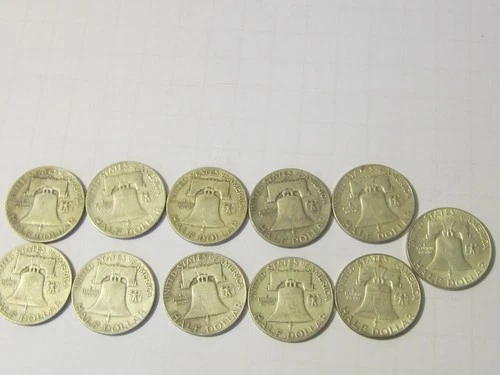 Lot of 11 Ben Franklin Silver Half Dollars 90% Silver