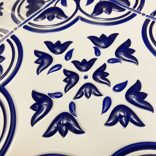 3D Blue White Floral Peel Stick Vinyl Wall Tile Backsplash Lightweight 12" - Picture 4 of 5