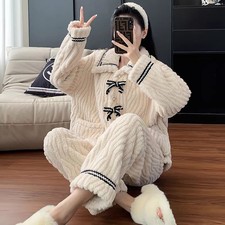 Fluffy Pajamas Set For Women Soft Comfy Fleece Pjs Sleepwear Winter Loungewear