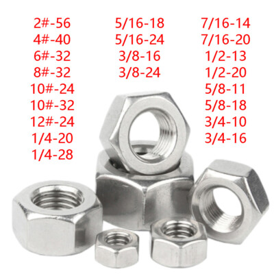 UN Hexagon Nuts A2(304) Stainless Steel Fastener Hex Nuts 2#~12# 1/4-20 ~ 3/4-16