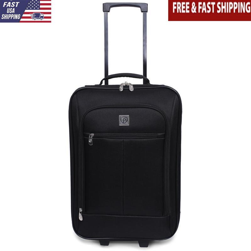 Softside Carry-on Luggage 18in Telescopic Handle Inline Skate Wheels Travel Case-image