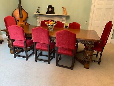 Solid Oak Jacobean Dining Table, Red Oak Dining Room Table Chairs