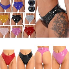 Womens Wet Look Low Rise Briefs Nightclub Panties Patent Leather Booty Shorts