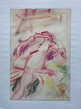 Zeichnung Pastell signiert 1995 liegender weiblicher Akt aus DDR Sammlung