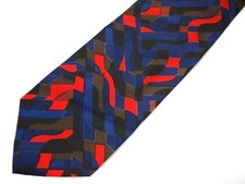 Mulberry Mens Necktie Tie Blue Red Brown Geometric 57"