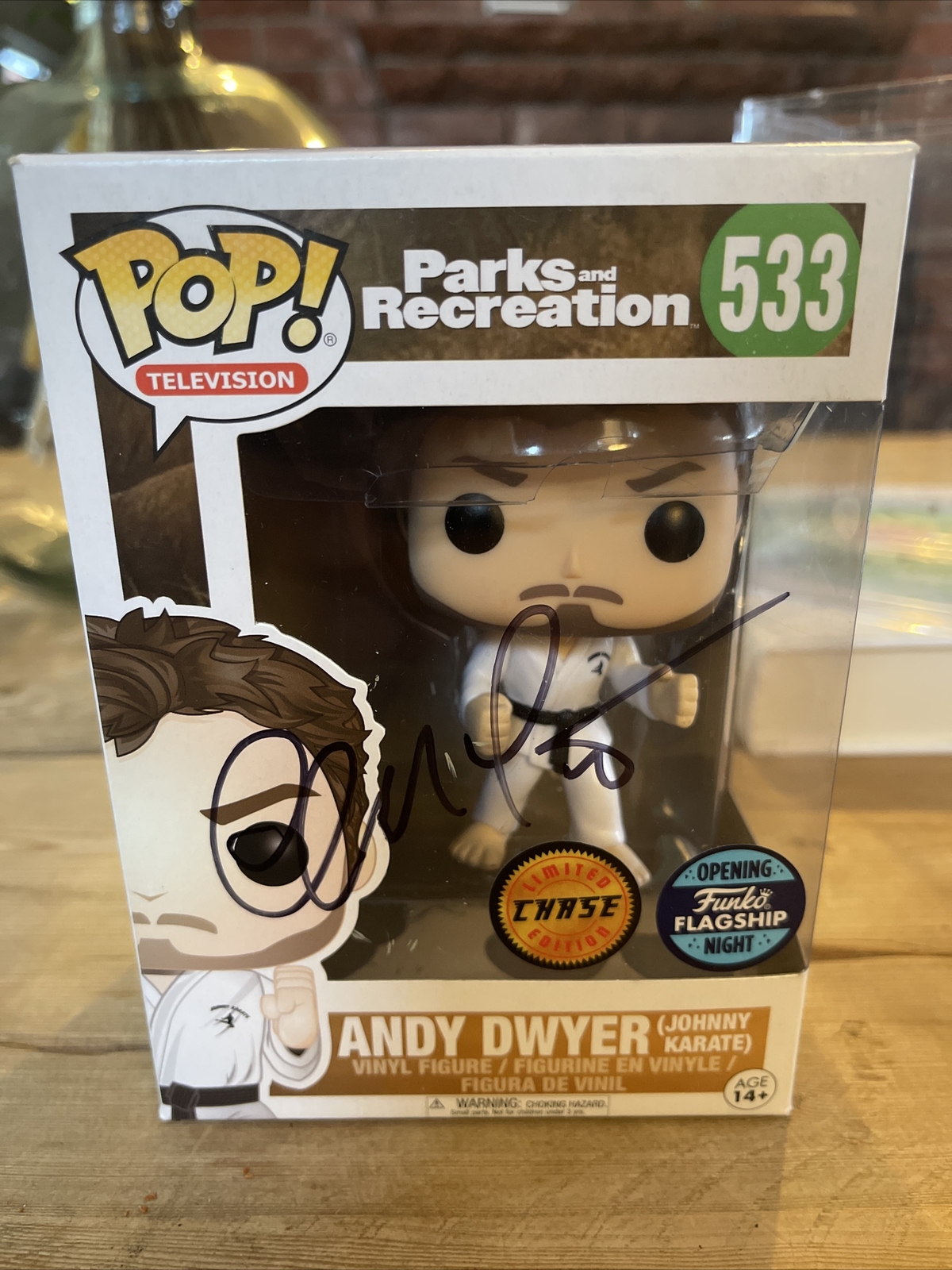 ¡Funko Pop Firmado Por Chris Pratt! Parques Y Recintos Andy Dwyer Johnny Karate 533