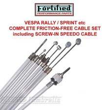 Vespa GS 150/160 COMPLETE CABLE SET inc SCREW-IN SPEEDO GREY FRICTION FREE 