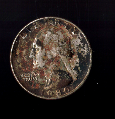 RARE CLAD MISSING / DISTURBED ERROR COIN 1980 WASHINGTON QUARTER