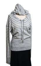 Lorna Jane Gray White Striped Hoodie Hooded Sweater Pullover Sz Large L NEW NWT