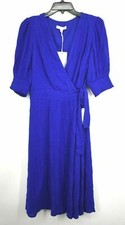 Chelsea 28 Womens Blue Smock Short Sleeve Wrap Dress Knee Length NWT