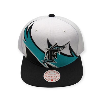 Mitchell & Ness Florida Marlins Waverunner White/Black/Teal Adjustable Snapback