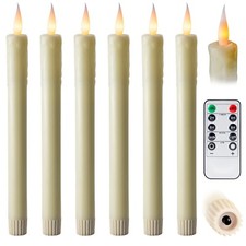 6 Pack, 10" LED Flameless Real Wax Ivory Drip Pillar Candles, Remote Control