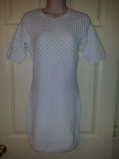 VENUS White Stretch Viscose Cableknit Sweater-dress Short Sleeve Sz.36/38 US: S