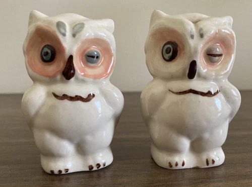 Shawnee Pottery Winking Owl Salt and Pepper Shakers Vintage 1940's USA Made